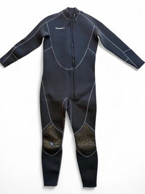Men's Black Full-Length Swim Rash Guard Wetsuit with Reinforced Knees